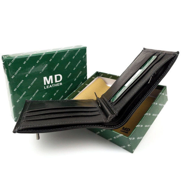 Оригінальне чоловіче портмоне зі шкіри MD Leather MD-555-12A (JZ6733) чорний