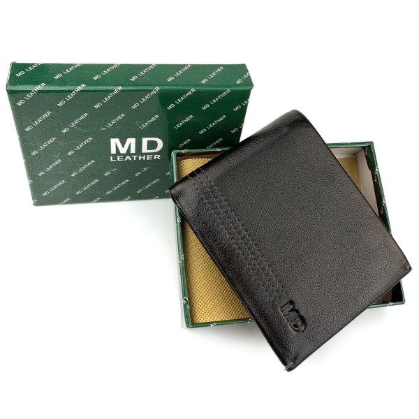 Оригінальне чоловіче портмоне зі шкіри MD Leather MD-555-12A (JZ6733) чорний
