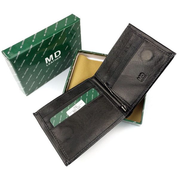 Оригінальне чоловіче портмоне зі шкіри MD Leather MD-555-12A (JZ6733) чорний