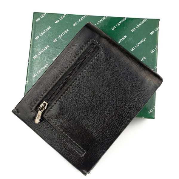 Оригінальне чоловіче портмоне зі шкіри MD Leather MD-555-12A (JZ6733) чорний