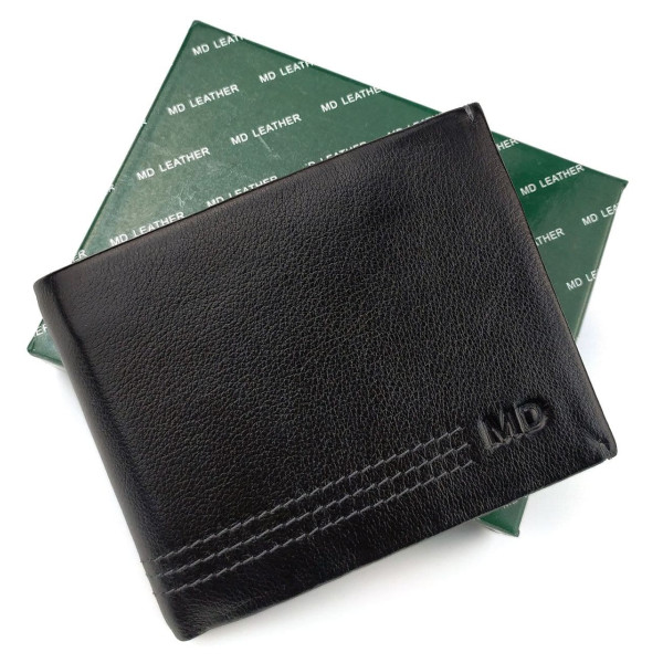 Оригінальне чоловіче портмоне зі шкіри MD Leather MD-555-12A (JZ6733) чорний