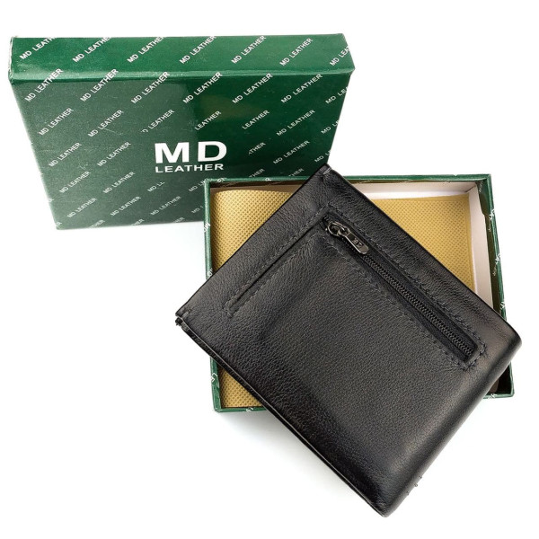 Оригінальне чоловіче портмоне зі шкіри MD Leather MD-555-12A (JZ6733) чорний