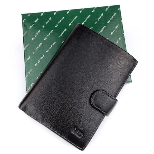 Кошелек из кожи с секцией для документов MD Leather MD-22-302B (JZ6719) черный