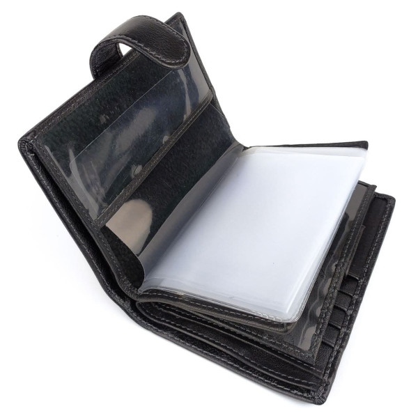 Кошелек из кожи с секцией для документов MD Leather MD-22-302B (JZ6719) черный