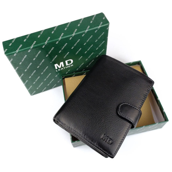 Кошелек из кожи с секцией для документов MD Leather MD-22-302B (JZ6719) черный