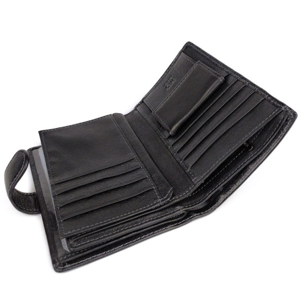 Кошелек из кожи с секцией для документов MD Leather MD-22-302B (JZ6719) черный