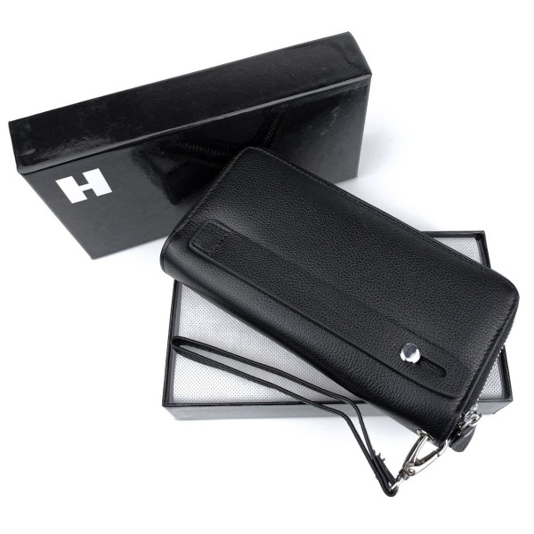 Большой кошелек из кожи с двумя отделениями Horton H-M39-3S-1 (JZ6750) черный
