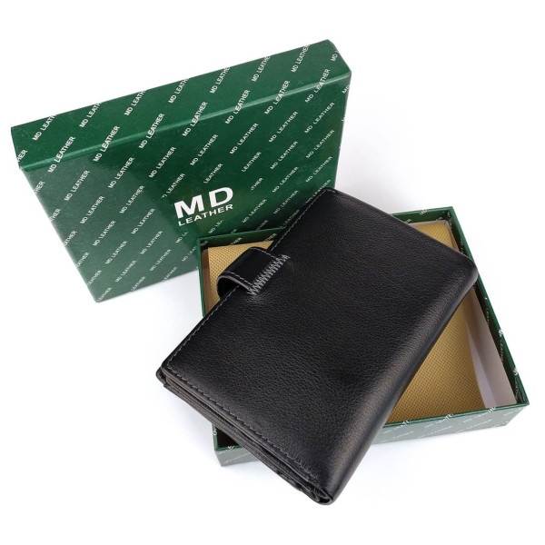 Кошелек из кожи с секцией для документов MD Leather MD-22-302B (JZ6719) черный