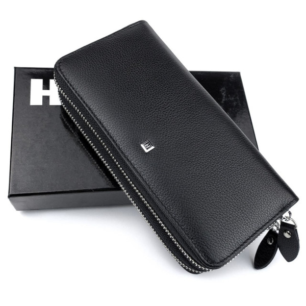 Большой кошелек из кожи с двумя отделениями Horton H-M39-3S-1 (JZ6750) черный