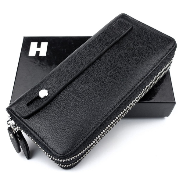 Большой кошелек из кожи с двумя отделениями Horton H-M39-3S-1 (JZ6750) черный