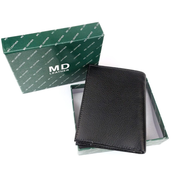 Мужское портмоне из кожи с отделением для документов MD Leather MD-22-633 (JZ6729) черный