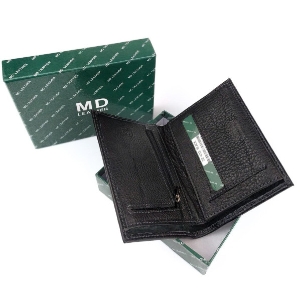 Мужское портмоне из кожи с отделением для документов MD Leather MD-22-633 (JZ6729) черный