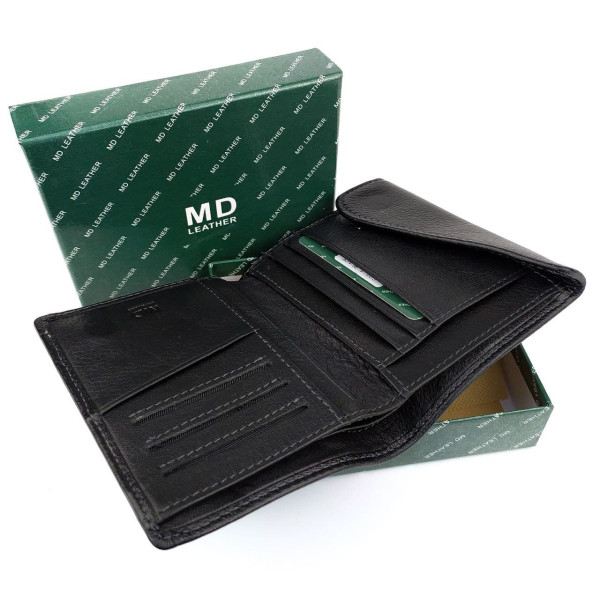 Кожаное мужское портмоне MD Leather MD-604-A (JZ6726) черный