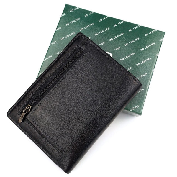 Кожаное мужское портмоне MD Leather MD-604-A (JZ6726) черный