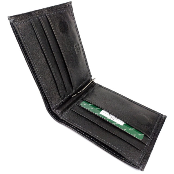 Мужской кожаный кошелек с зажимом для денег MD Leather MD-555-2A (JZ6732) черный