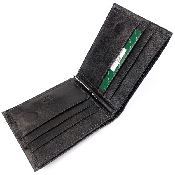 Мужской кожаный кошелек с зажимом для денег MD Leather MD-555-2A (JZ6732) черный