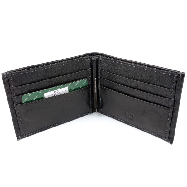 Мужской кожаный кошелек с зажимом для денег MD Leather MD-555-2A (JZ6732) черный