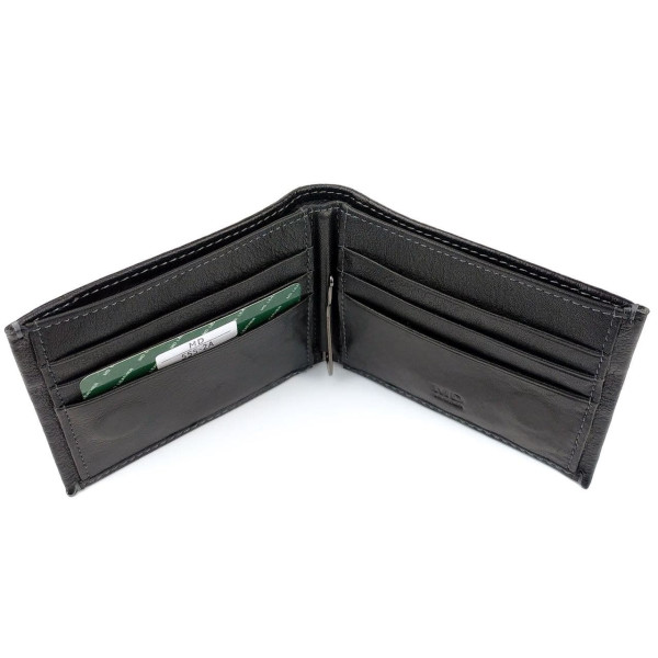Мужской кожаный кошелек с зажимом для денег MD Leather MD-555-2A (JZ6732) черный