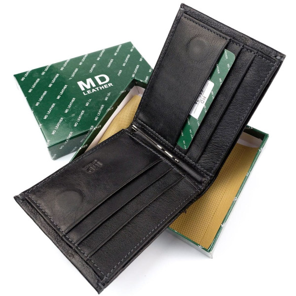 Мужской кожаный кошелек с зажимом для денег MD Leather MD-555-2A (JZ6732) черный