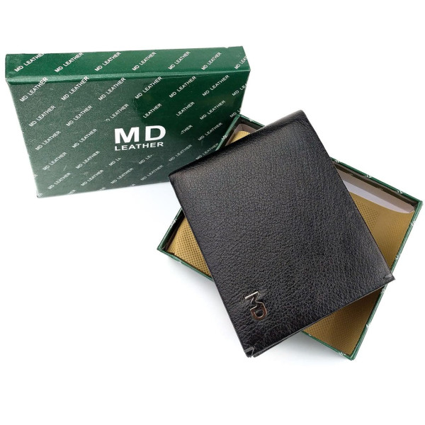 Мужской кожаный кошелек с зажимом для денег MD Leather MD-555-2A (JZ6732) черный