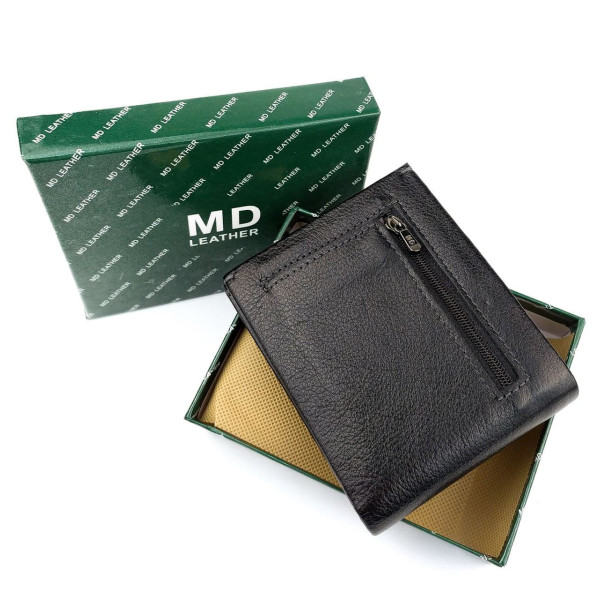 Мужской кожаный кошелек с зажимом для денег MD Leather MD-555-2A (JZ6732) черный