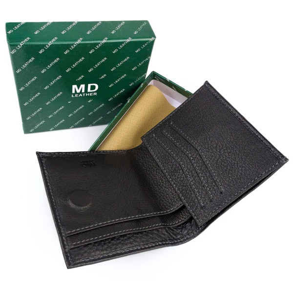 Небольшой кожаный кошелек для мужчин MD Leather MD-606-A (JZ6725) черный