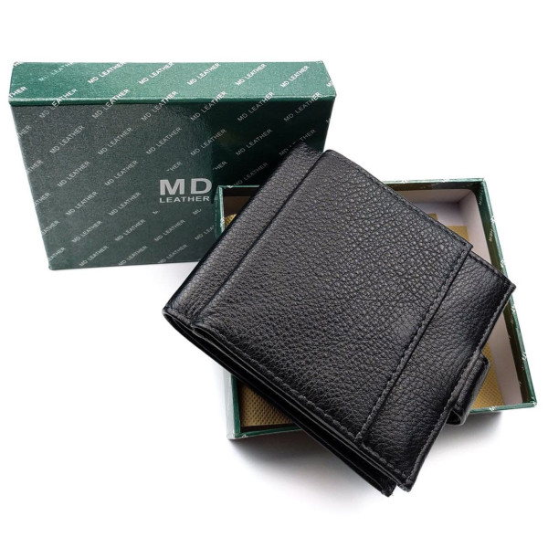 Стильный кошелек из кожи для парней MD Leather MD-122-A (JZ6736) черный