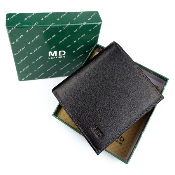 Небольшой кожаный кошелек для мужчин MD Leather MD-606-A (JZ6725) черный