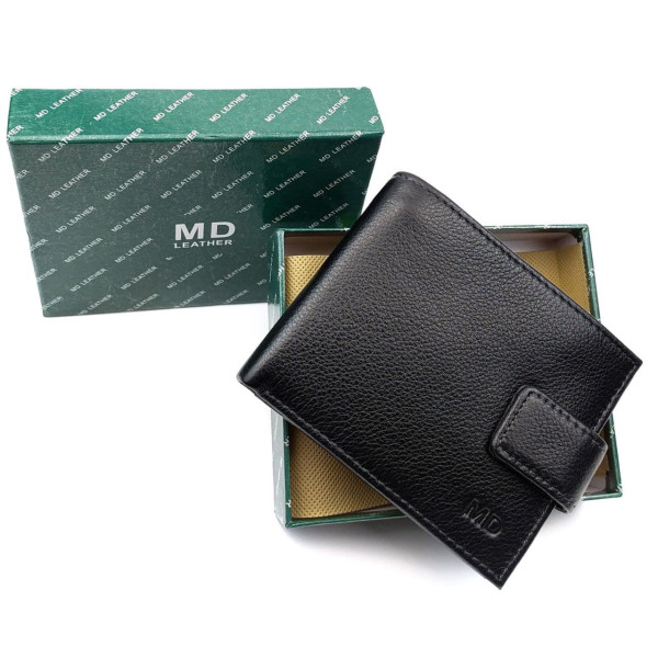 Стильный кожаный мужской кошелек MD Leather MD-128-A (JZ6735) черный