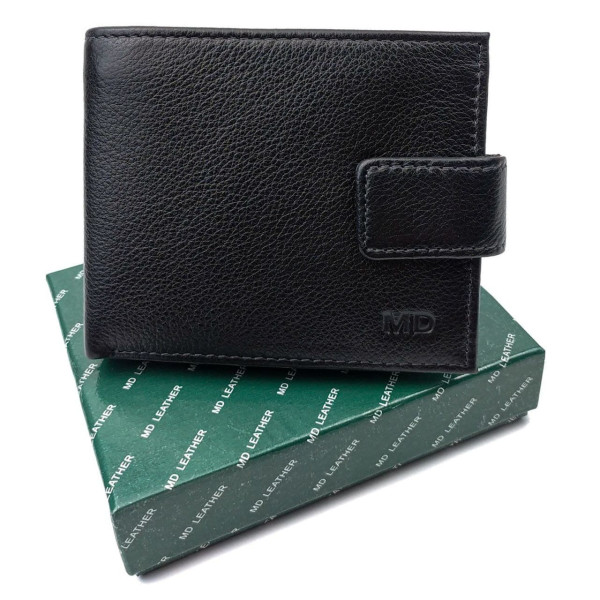 Стильный кожаный мужской кошелек MD Leather MD-128-A (JZ6735) черный