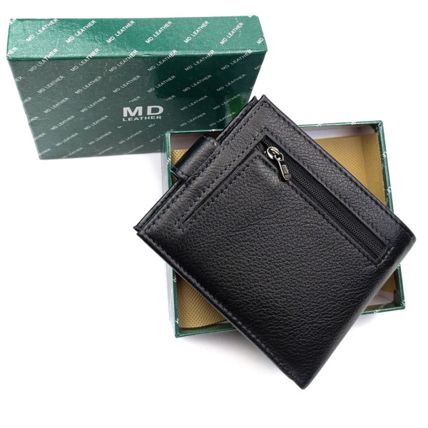 Стильный кожаный мужской кошелек MD Leather MD-128-A (JZ6735) черный