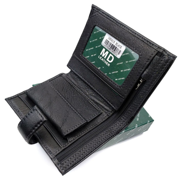 Шкіряний гаманець для чоловіків MD Leather MD-190415 (JZ6738) чорний