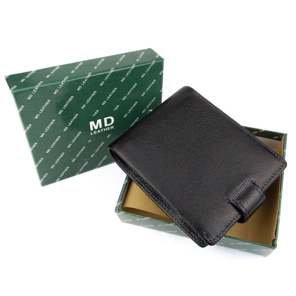 Гаманець зі шкіри із затискачем для грошей MD Leather MD-22-089 (JZ6724) чорний