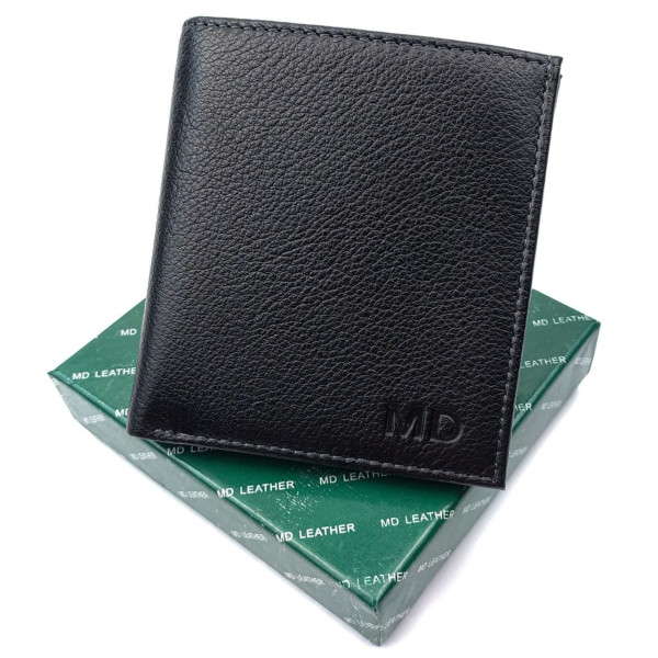 Якісний шкіряний чоловічий гаманець MD Leather MD-608-A (JZ6739) чорний