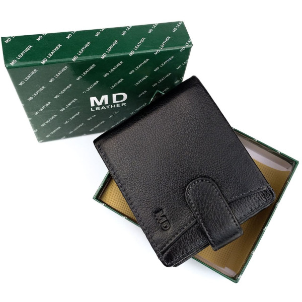 Современный мужской кошелек из кожи MD Leather MD-22-203 (JZ6727) черный