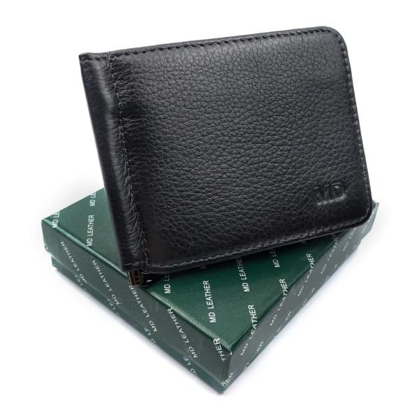 Мужское портмоне из кожи с зажимом для денег MD Leather MD-123-22 (JZ6743) черный