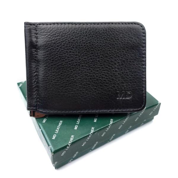 Мужское портмоне из кожи с зажимом для денег MD Leather MD-123-22 (JZ6743) черный