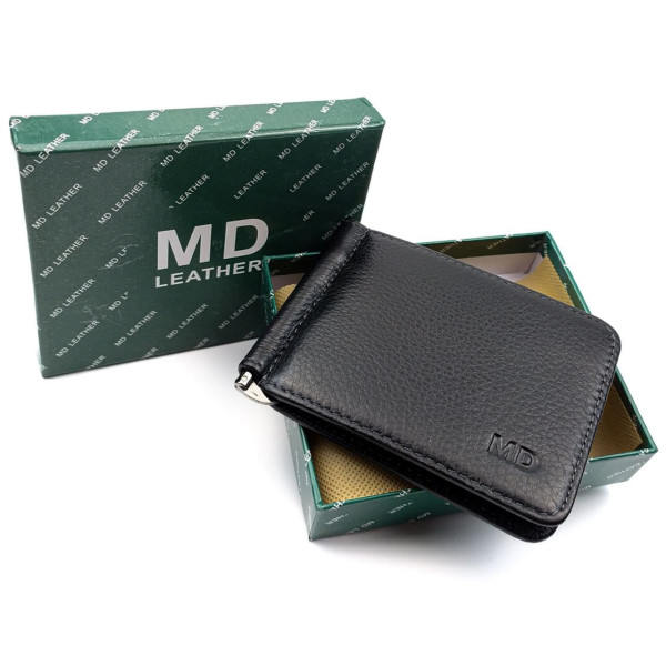 Мужское портмоне из кожи с зажимом для денег MD Leather MD-123-22 (JZ6743) черный