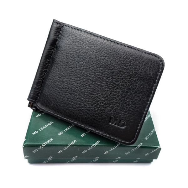 Мужское портмоне из кожи с зажимом для денег MD Leather MD-123-22 (JZ6743) черный