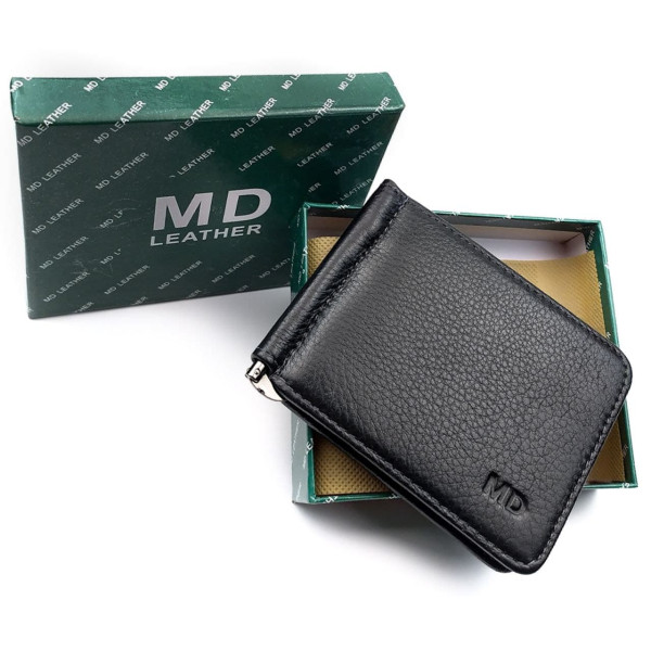 Мужское портмоне из кожи с зажимом для денег MD Leather MD-123-22 (JZ6743) черный