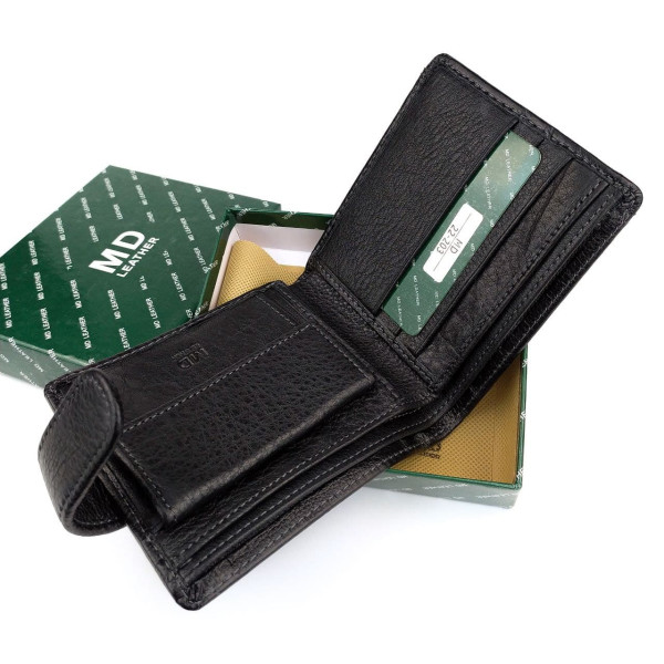Современный мужской кошелек из кожи MD Leather MD-22-203 (JZ6727) черный