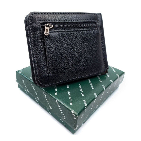 Мужское портмоне из кожи с зажимом для денег MD Leather MD-123-22 (JZ6743) черный