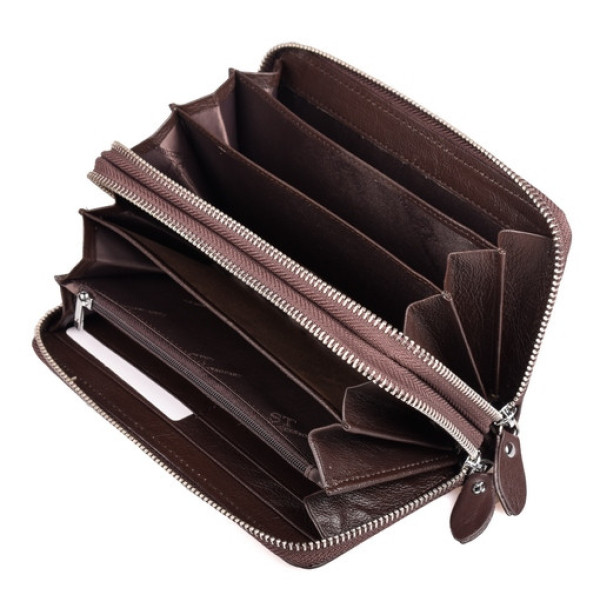 Шкіряний гаманець клатч на дві блискавки ST Leather (SТ238-2) 98578 Коричневий