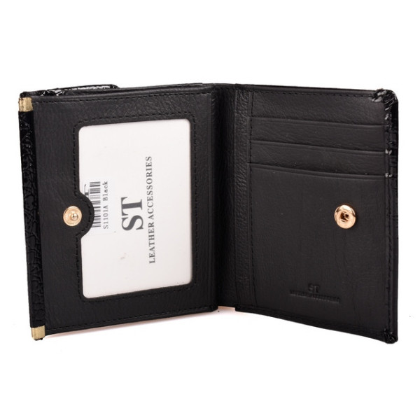 Женский кожаный кошелек складной маленький лаковый ST Leather (S1101A) 98198 Черный