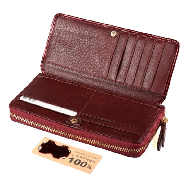 Жіночий шкіряний гаманець клатч на блискавки з візитниці ST Leather (S7001A) 98265 Бордовий