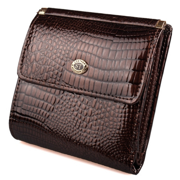 Женский кожаный кошелек складной маленький лаковый ST Leather (S1101A) 98201 Коричневый