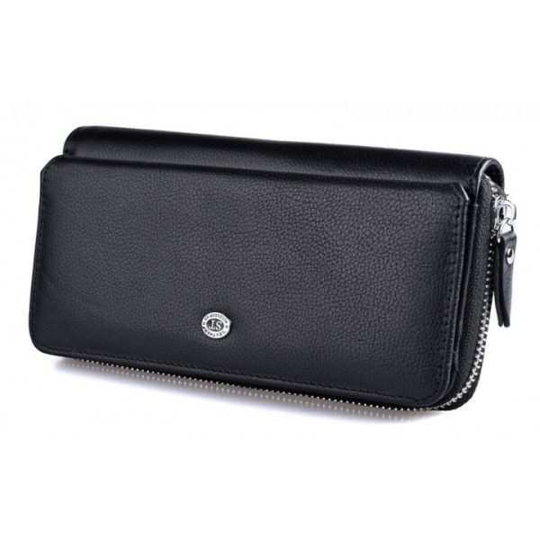 Кожаный кошелек на молнии с визитницей ST Leather (ST202) 98408 Черный
