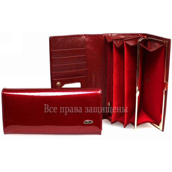 Кошелек женский из натуральной лакированной кожи красный