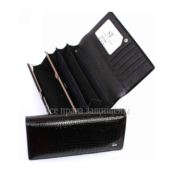 Чорний лакований жіночий гаманець