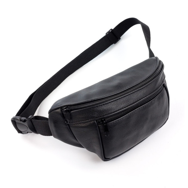 Сумка на пояс бананка кожаная 27x13x5 SN-1023-1 Чёрная